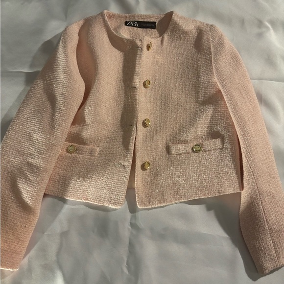 Zara Blush Tweed Jacket with Gold Accents - Picture 1 of 15
